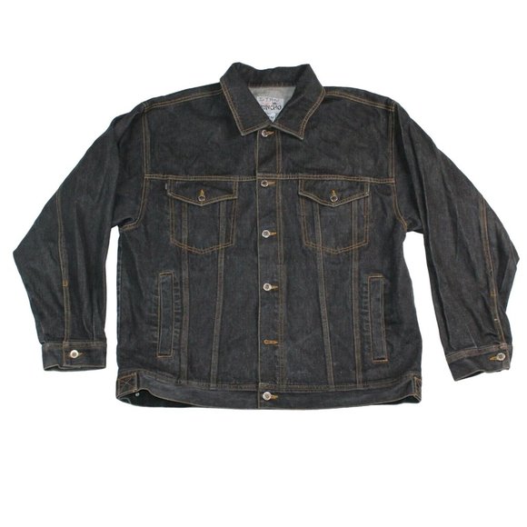 HUNCHO USA XL Black Denim Hip Hop Streetwear Prison Yard Embroidered Jean Jacket - Picture 2 of 12